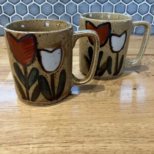 Otagiri Japan Vintage Floral Ceramic Mug Set - Brown, Orange, White
